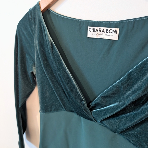 Chiara Boni Green Cocktail Sheath Dress with velvet And  3/4 Sleeves Size 40 - Picture 2 of 9